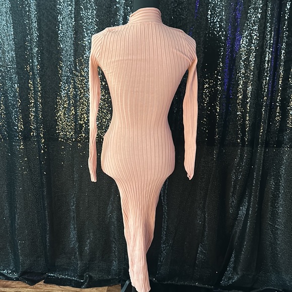 Very Fitted Light Pink Bandage Long Sleeve Dress - Knit Ribbed - Picture 3 of 3